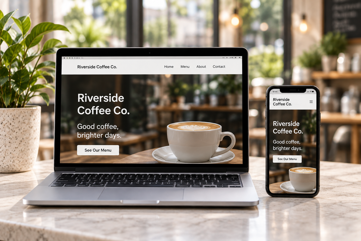 Website concept on a laptop and phone